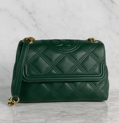 NEW Tory Burch Soft Fleming Norwood Green Leather Small Shoulder