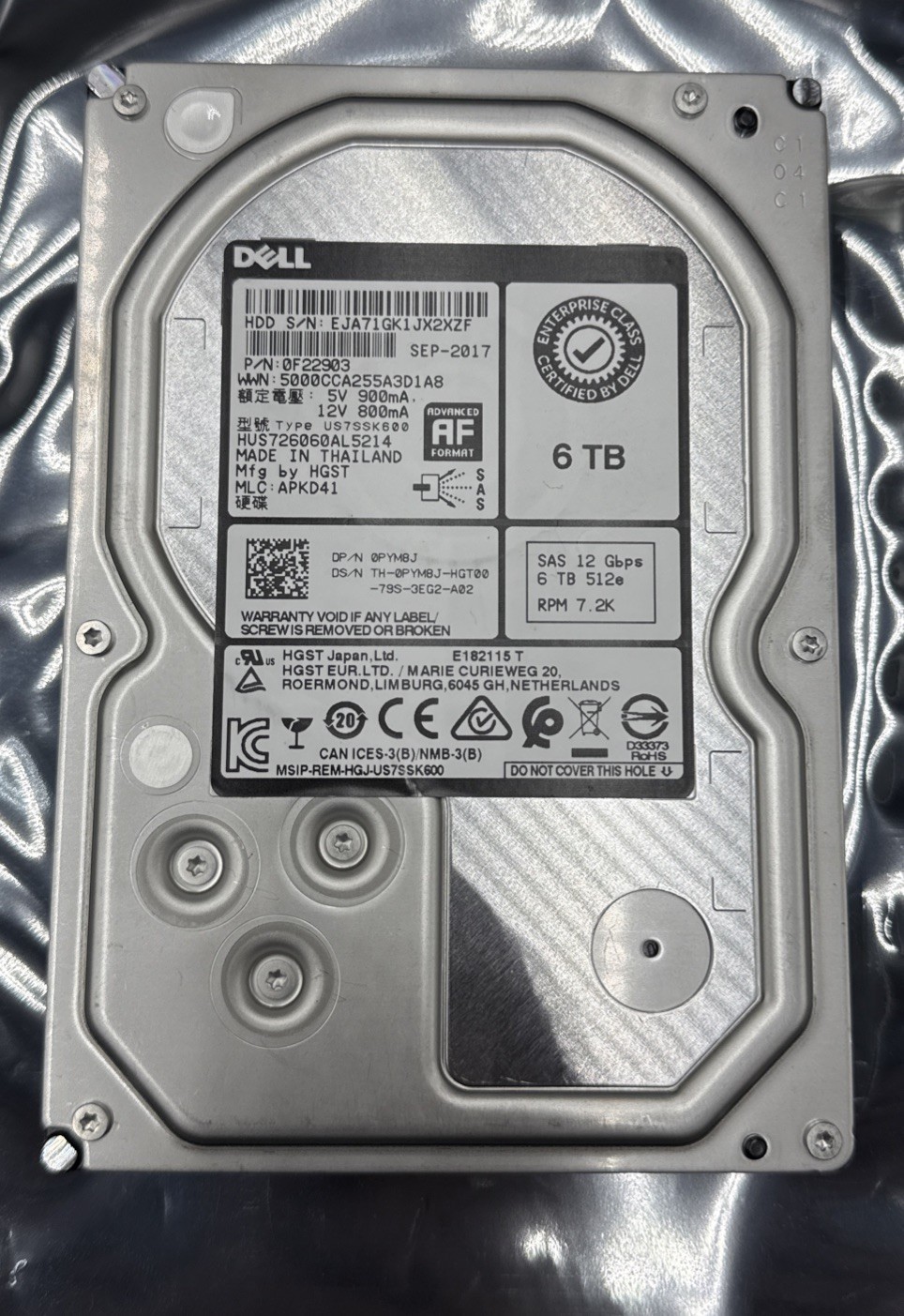 Dell Enterprise 6TB SAS 12Gb/s 512e 3.5" Server HDD 0F22903 HUS726060AL5214