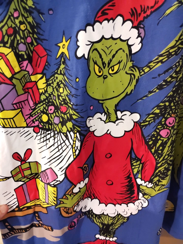 The Grinch T Shirt Mens Sz L Blue Christmas Dr. Seuss Double Sided Graphic - Image 4 of 4
