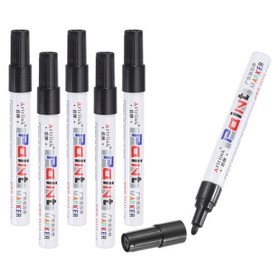 6Pcs Black Paint Markers Pens, Round Tip Permanent Oil-Based Paint Pens