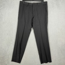 Hugo Boss Cagan1-US Wool Pants Mens 34R Gray Straight Leg Dress Flat Front EUC