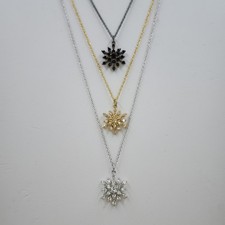 Colored CZ Stone Snowflake Pendant  Chain