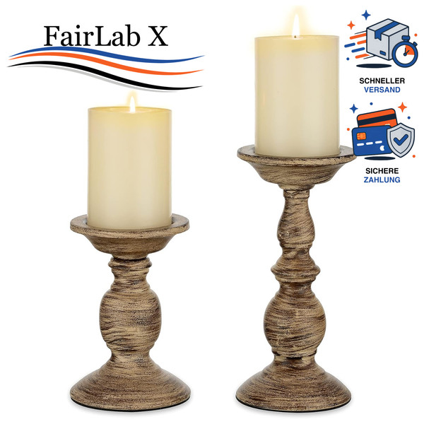Kerzenhalter Vintage Holzoptik 2Er-Set FüR Stumpenkerzen Deko Tisch-image