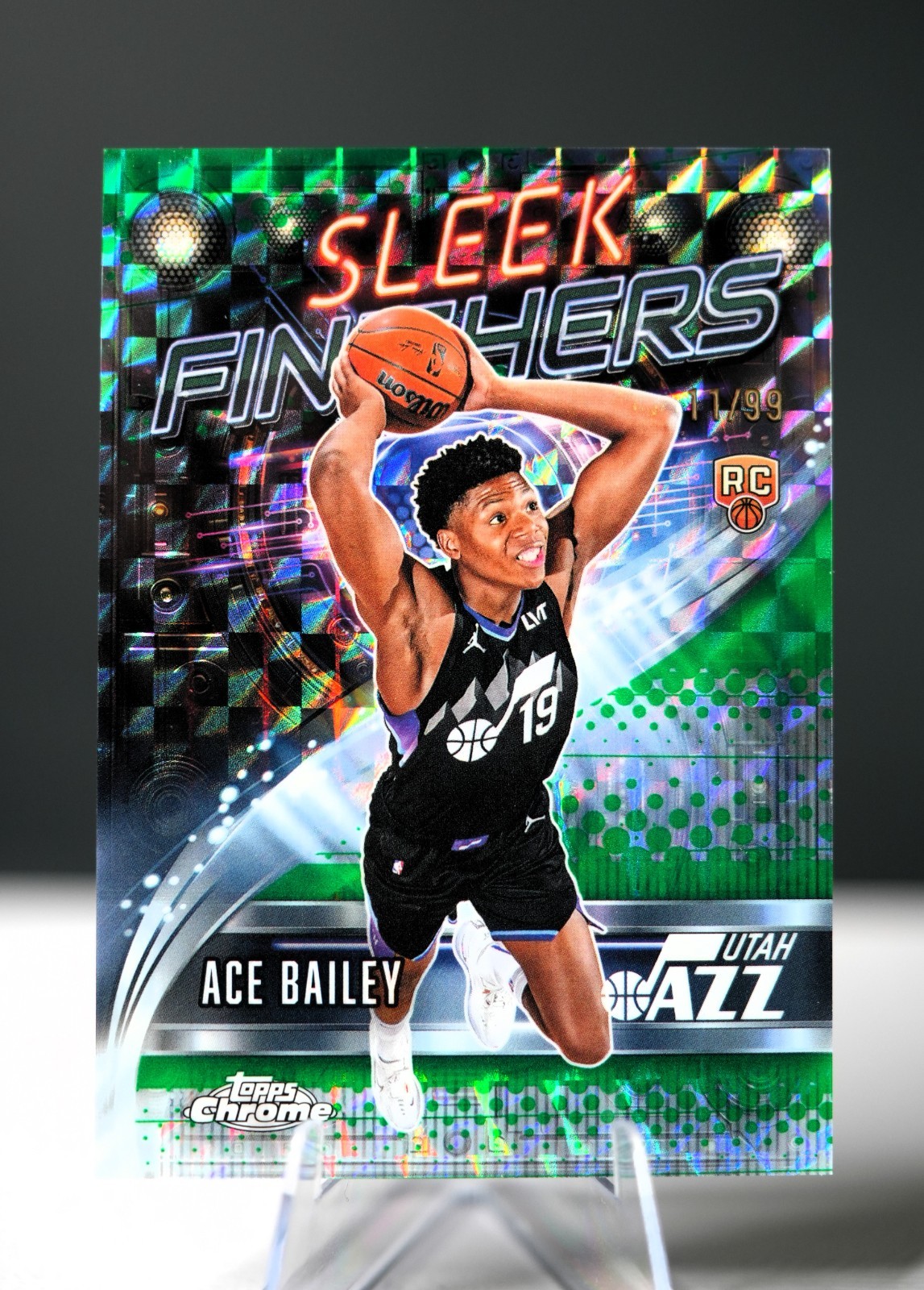 2025-26 Topps Chrome Ace Bailey Sleek Finishers RC Geometric Green Refractor /99