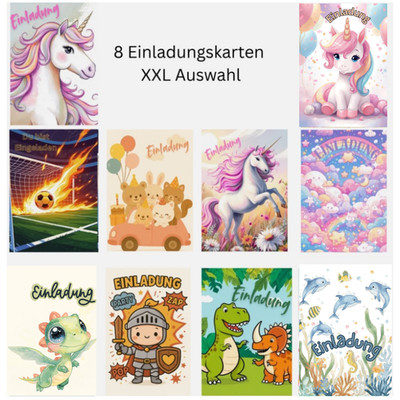 8 Einladungskarten Kindergeburtstag-Einladung Jungen & Mädchen XXL Auswahl