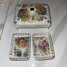 Vintage Porcelain Floral With Gold Trim Jewerly Box