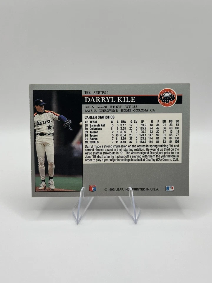 DARRYL KILE 1992 LEAF AUTOGRAPHED SIGNED AUTO BASEBALL CARD 198 ASTROS - Image 2 of 3