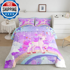 Feelyou Unicorn Girls Bedding Set Full Kawaii Cute Rainbow Unicorn Comforter