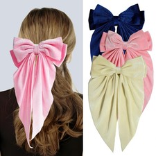 Large Velvet Hair Bows 3 PCS Oversized Long Tail Alligator Clips Coquette