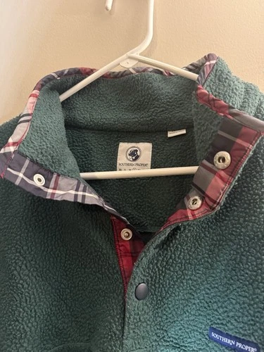 Southern Proper Jacket Mens L Green Fleece Snap Pullover Plaid Pocket Outdoor image 4