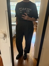 Wool trousers women  s men  s vintage gray M 32 high waist pleated dark academic