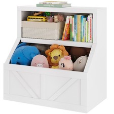 2-Tier Kids Bookshelf Toy Organizer with Storage Bin, Bookcase for Playroom