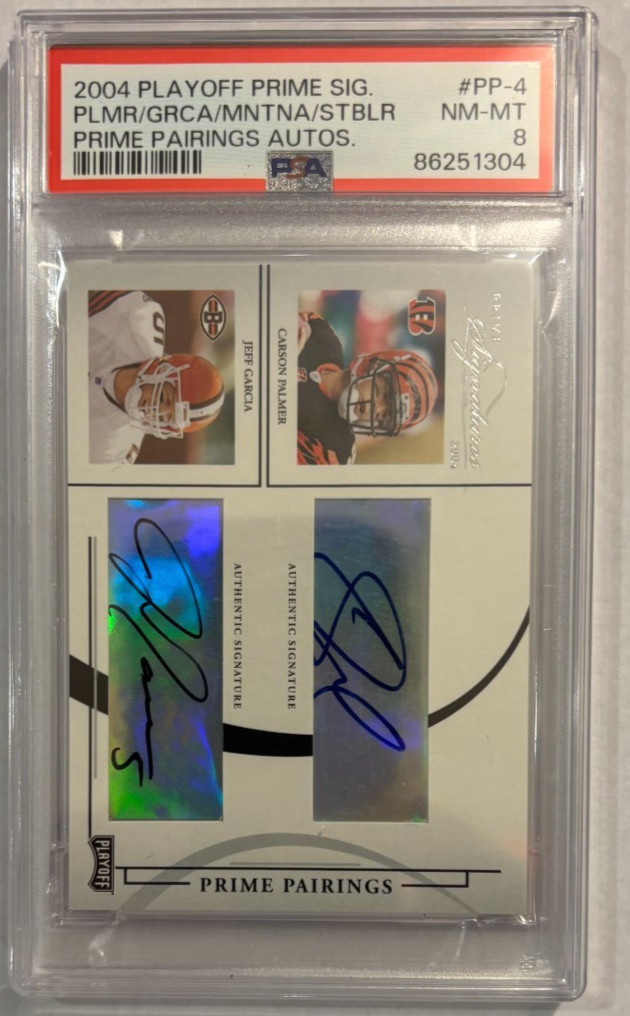 2004 Prime Signatures Joe Montana, Ken Stabler, C Palmer, J Garcia PSA-8 Auto/28 view 3