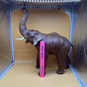 Leather Elephant Statue Figurine Handmade Figure Glass Eyes 23” Tall Large