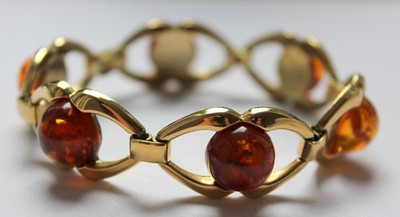 Vintage Armband Amerik vergoldet mit Bernstein Pressbernstein Armkette Double