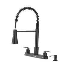 Two Handles Kitchen Faucet with Pull Down Sprayer and Soap Black Spring