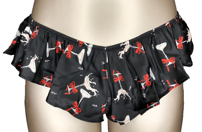 Victoria's Secret Very Sexy NWT Flutter Cheeky Panty Large Black Cocktails Bows