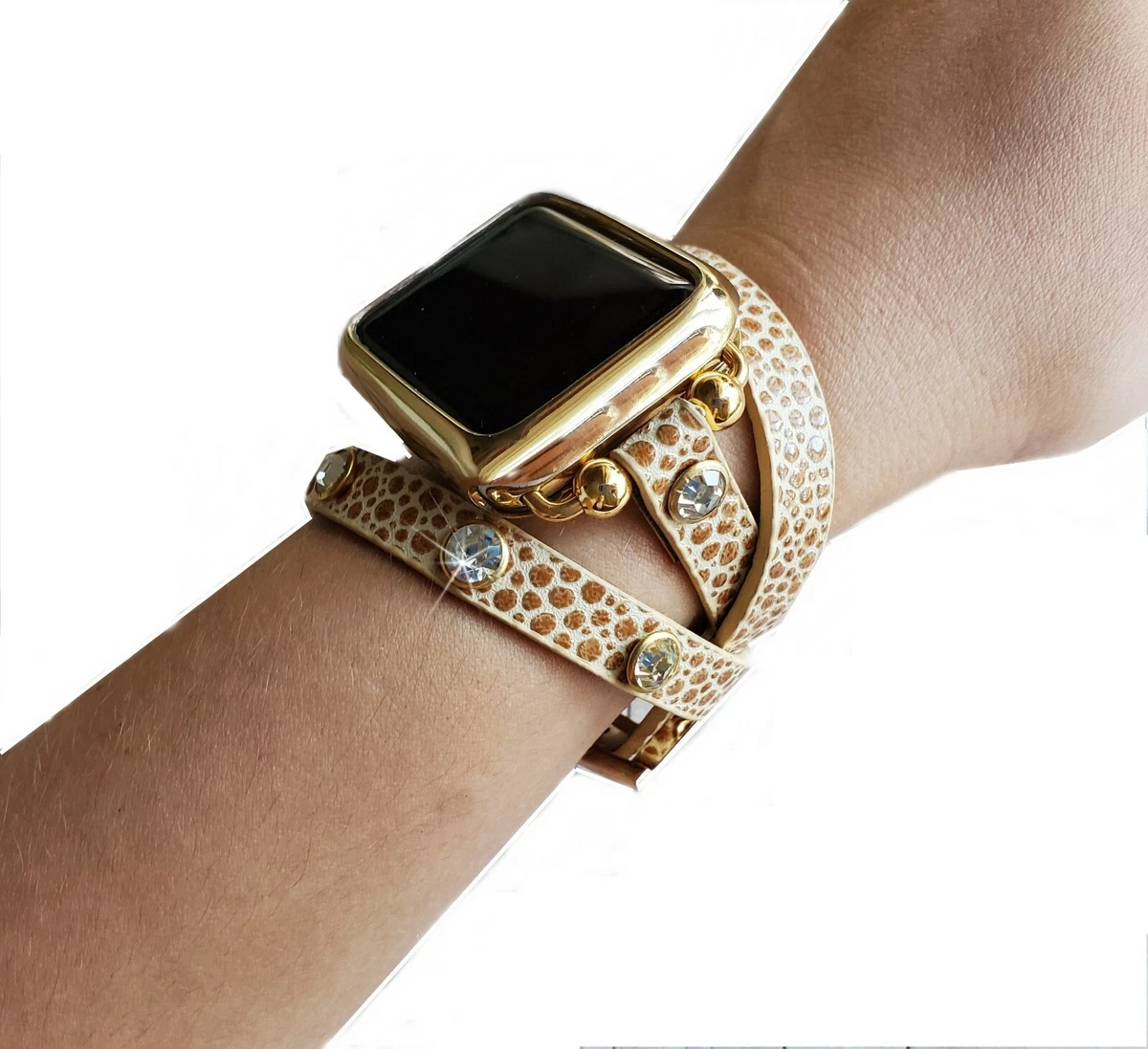 Crystal Apple Watch Band 38 40 42 44 Cheetah iWatch Leather Bracelet Best Gift
