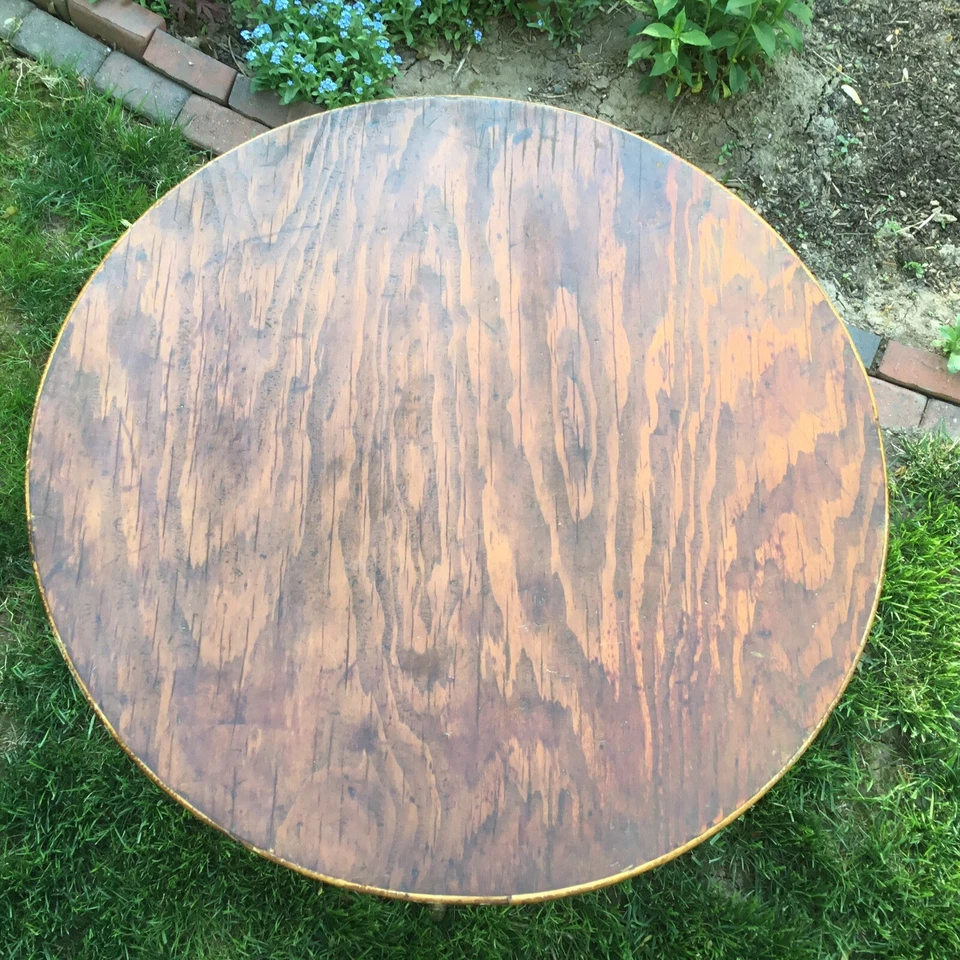 Arts & Crafts Aesthetic Round Wood Table Bamboo Legs &Trim -JB Vansciver Labeled - Image 3 of 4