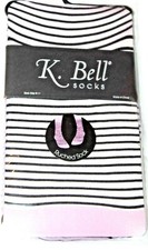 K. Bell Women's Striped Pink Black Ruched Socks Shoe Size 4-10 / Sock Sz 9-11