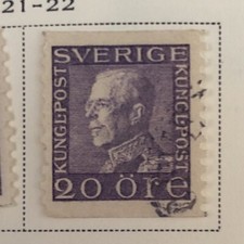SWEDEN King Gustav V 20 Öre Stamp / Violet - 1921 RARE Sverige - Minimal Cancel