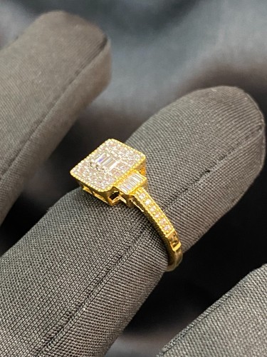 Pave 0,70 Cts Rotondo Baguette Naturale Diamanti Fidanzamento Anello In 14K Oro - Foto 8 di 9