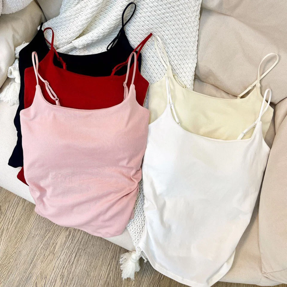 Womens Tank Tops Camisole with Built in Shelf Bra Vest Padded Adjustable Strap - Image 3 of 4