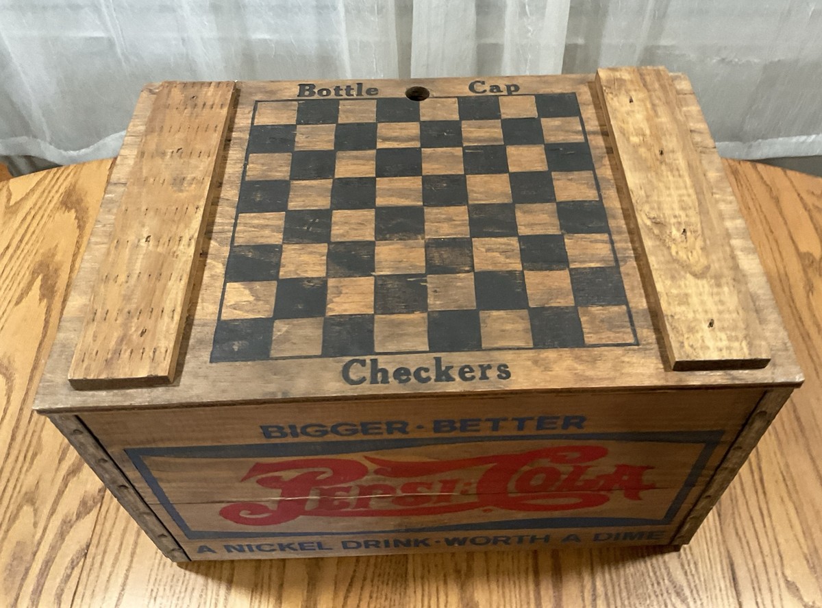 Vintage Pepsi Wooded Crate Box w/ Checkerboard Top
