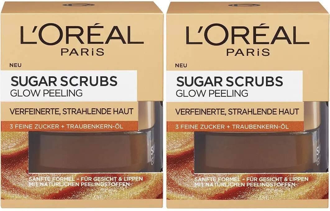 L'Oreal Sugar Scrubs Maske Glow Peeling mit Traubenkern-Öl 2 x 50 ml