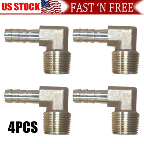 4PCS 3/8 HOSE BARB ELBOW X 3/8 MALE NPT Brass Pipe Fitting Gas Fuel Water USA##