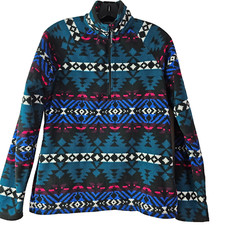 Eddie Bauer Sweater Womens M Fleece Pullover 1/4 Zip Aztec Comfy Western Outdoor