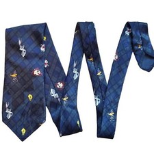 Looney Tunes Mania Vintage 1993 90s Neck Tie Navy Blue Bugs Taz Tweety