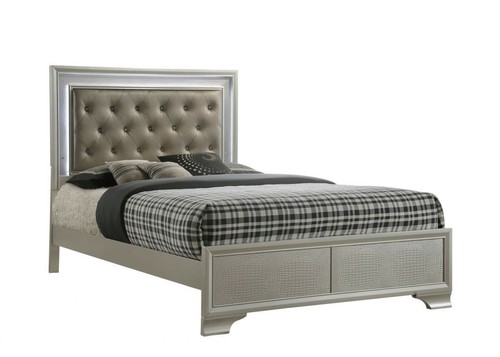 5pc Full Size Fabric Upholstery Headboard Bed Dresser Mirror Nightstand Set - Picture 2 of 7