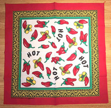 Vintage NEW NOS 90s Handkerchief Bandana 21" USA Mexican Hot Pepper Sombrero B23