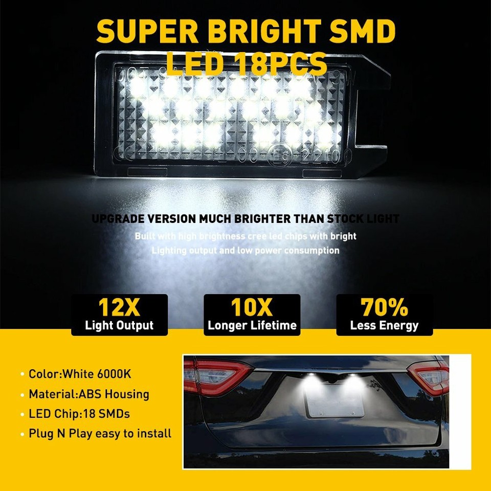 2-Pack LED License Plate Light For Jeep Grand Cherokee, Compass, Patriot, Fiat 500 - Cold White