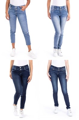 BLUE MONKEY DAMEN JEANS B WARE NEU BLAUTÖNE CROPPED SKINNY SLIM DOPPELKNOPF