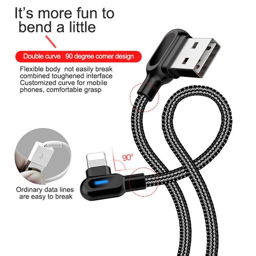 1m/2m Fast Charging Data Cable For iPhone iPad Android 90° USB Charger L Shape - Picture 5 of 11