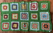 Vintage Granny Square Crochet Afghan Couch Throw Lap Blanket Kelly Green 45”x26”