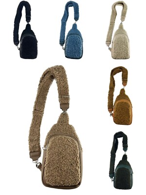 Teddy fur belt bag crossbody waist bag shoulder bag strap plain leather 