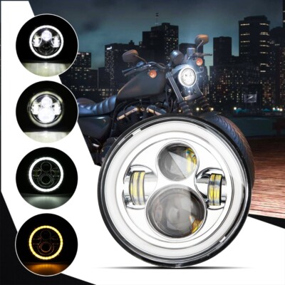 DOT 75W 7''inch Round LED Headlights With Angel Eyes For Harley Touring Road King