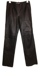 Clio Women's Genuine Black Leather Pants With Side Zipper Size 10 L New