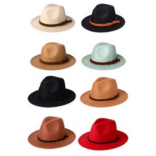 Men Women Classic Wide Brim Felt Fedora Dress Hat Trilby Panama Jazz Hat w Band