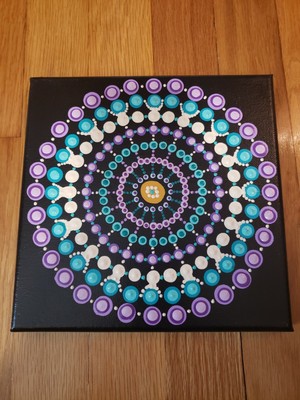 Download Amazing 8x8 3d Blue Purple Mandala Dot Art On Stretched Black Canvas Ebay