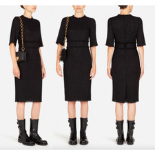 $2000 Dolce & Gabbana Black Fringe Ribbon Shift Dress size IT 40/2-4