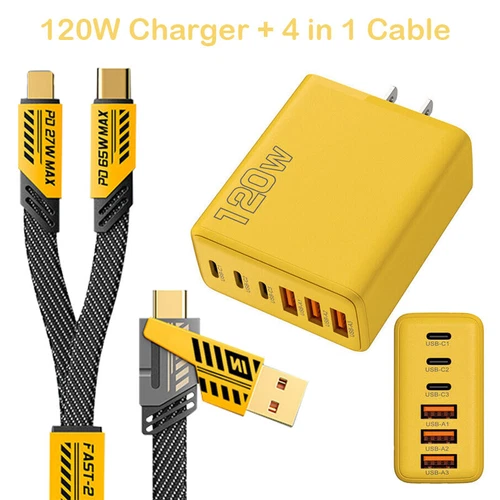 120W Fast Type C Wall Charger , 4-In-1 65W Super Fast Cable For Cell Phone iPad - Picture 13 of 26