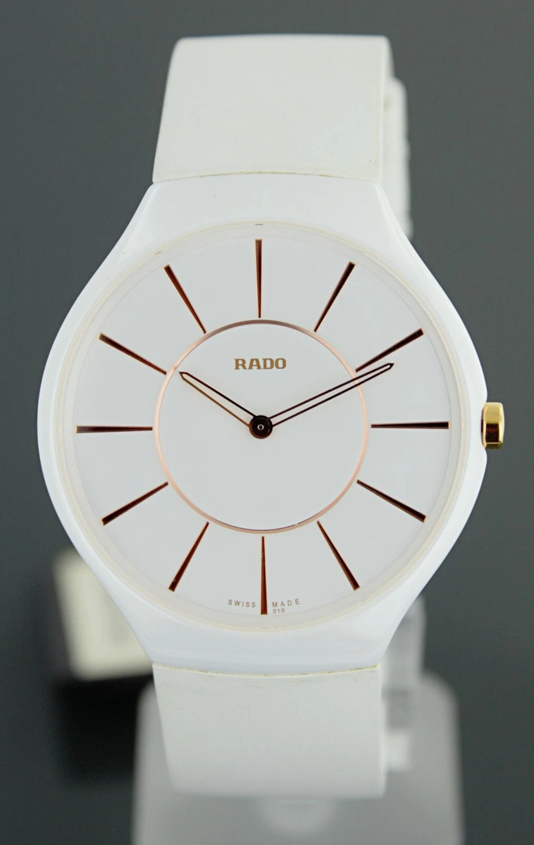 Rado True Thinline R27957109 White Dial Rubber Strap Ladies Watch