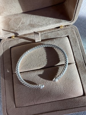 New David Yurman Cablespira  Flex Bracelet Sterling Silver with Diamonds, size M