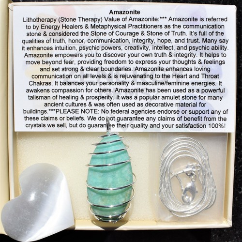 CHARGED Amazonite Crystal Pendant EMPOWERING COURAGE + 20" Stainless Steel Chain - Picture 6 of 9