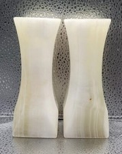 Mid Century Modern Onyx Marbled Carved Stone Vases White Beige Heavy Handmade