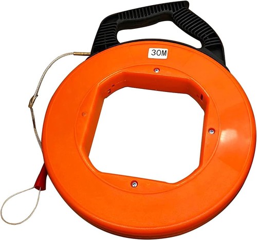30M Fiberglass Cable Puller Fish Tape Reel Electrician Pipe Wire Rodder Puller